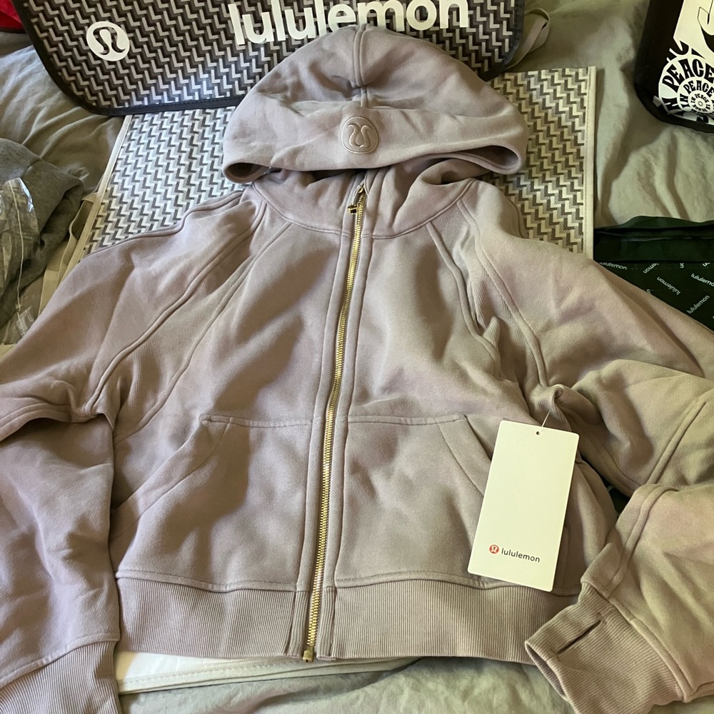 NWT Lululemon Scuba Oversized Full-Zip Hoodie, XS/S, Mauve Grey/Gold